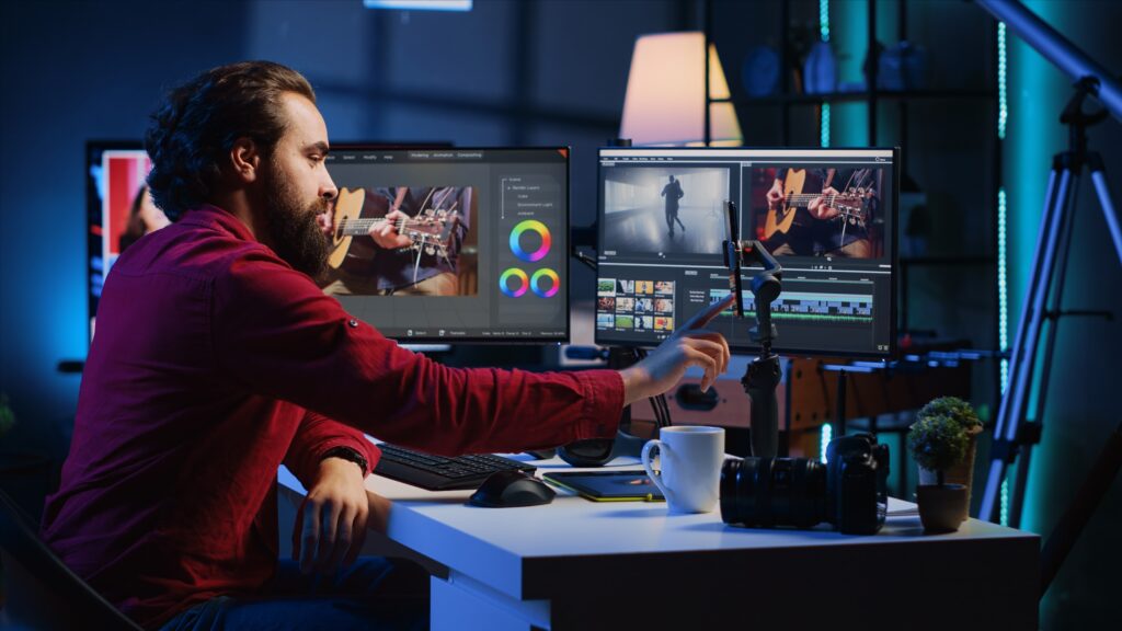 video editor content creator filming tutorial about professionally editing footage
