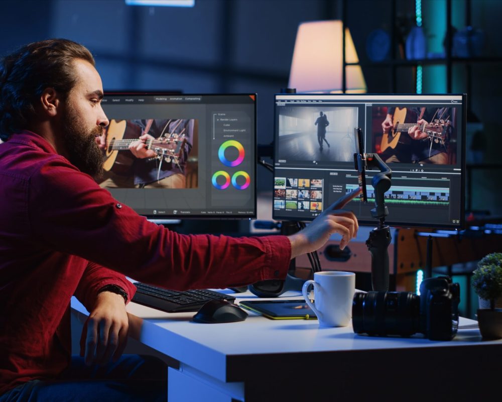 video editor content creator filming tutorial about professionally editing footage video editor content creator filming tutorial about professionally editing footage